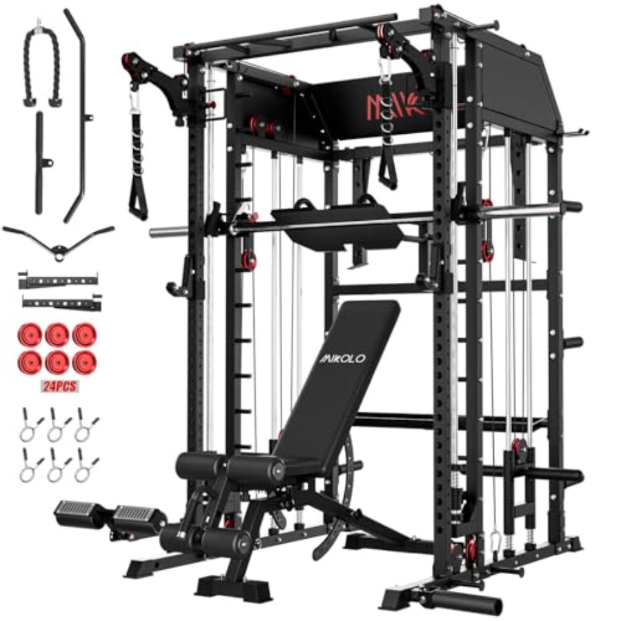 Pulley Home Gym - Home gym Smith machine: steel, black,