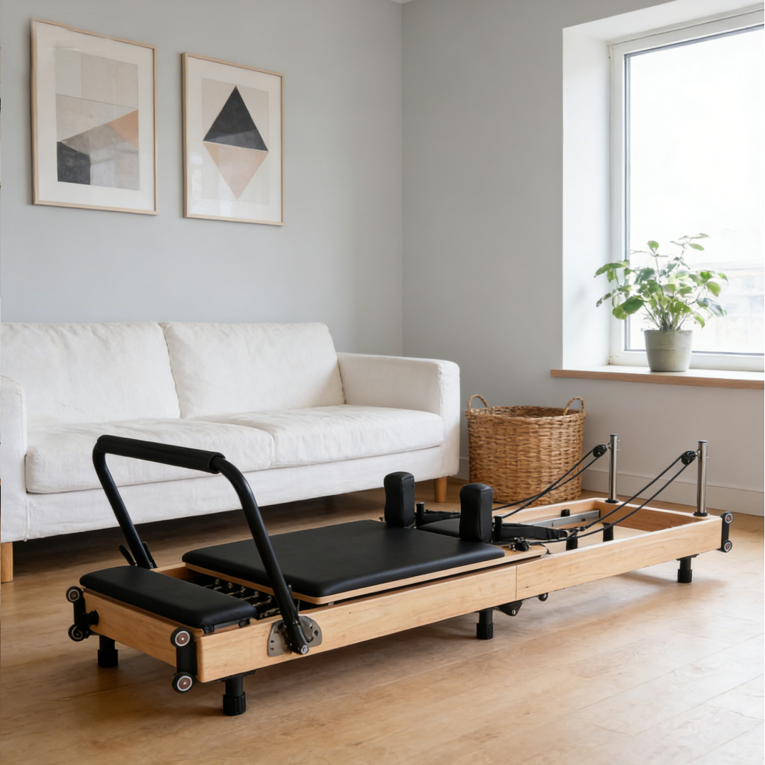 Home Gym Gym - Space-Saving Foldable Oak Pilates Reformer with