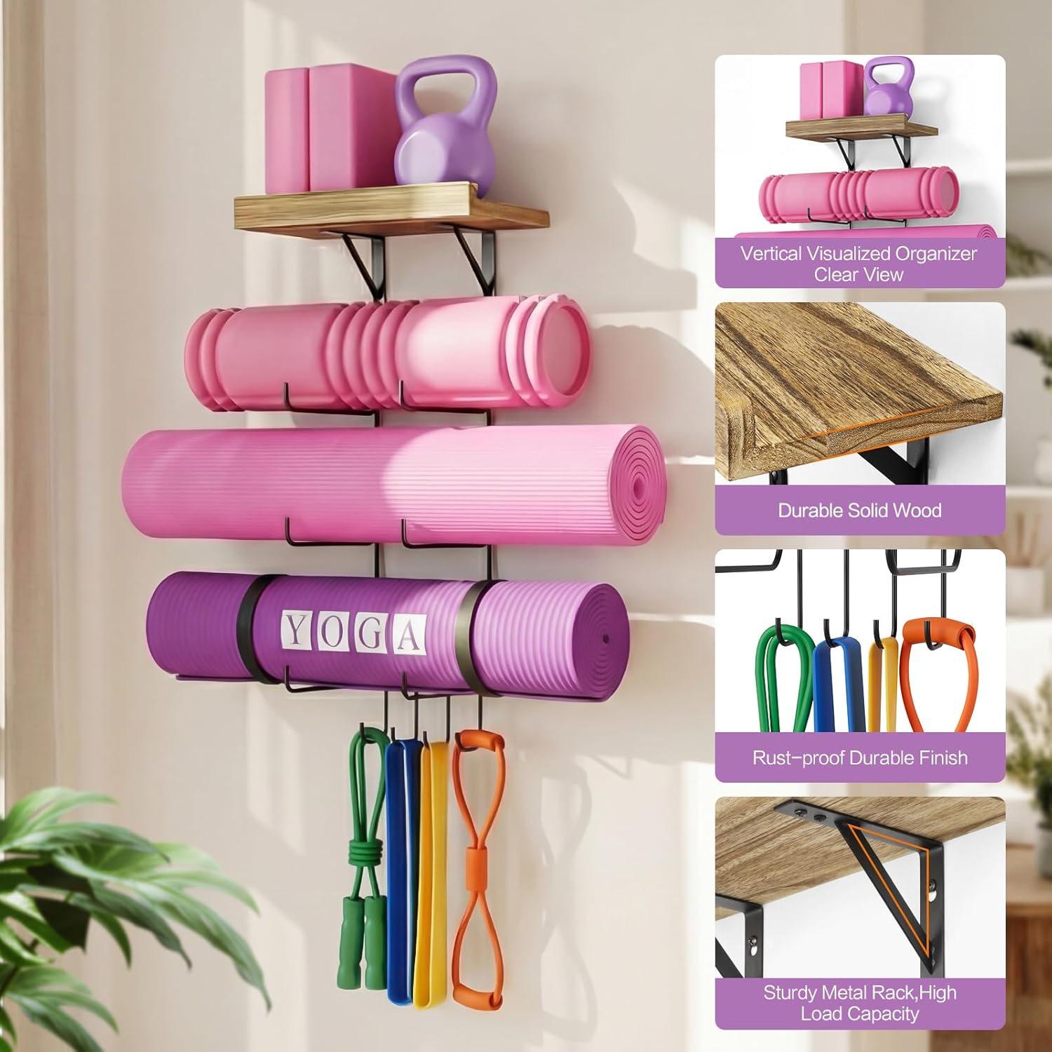 Wall Mount Yoga Mat Holder wit - Home Gym Yoga Storage 评论和价格