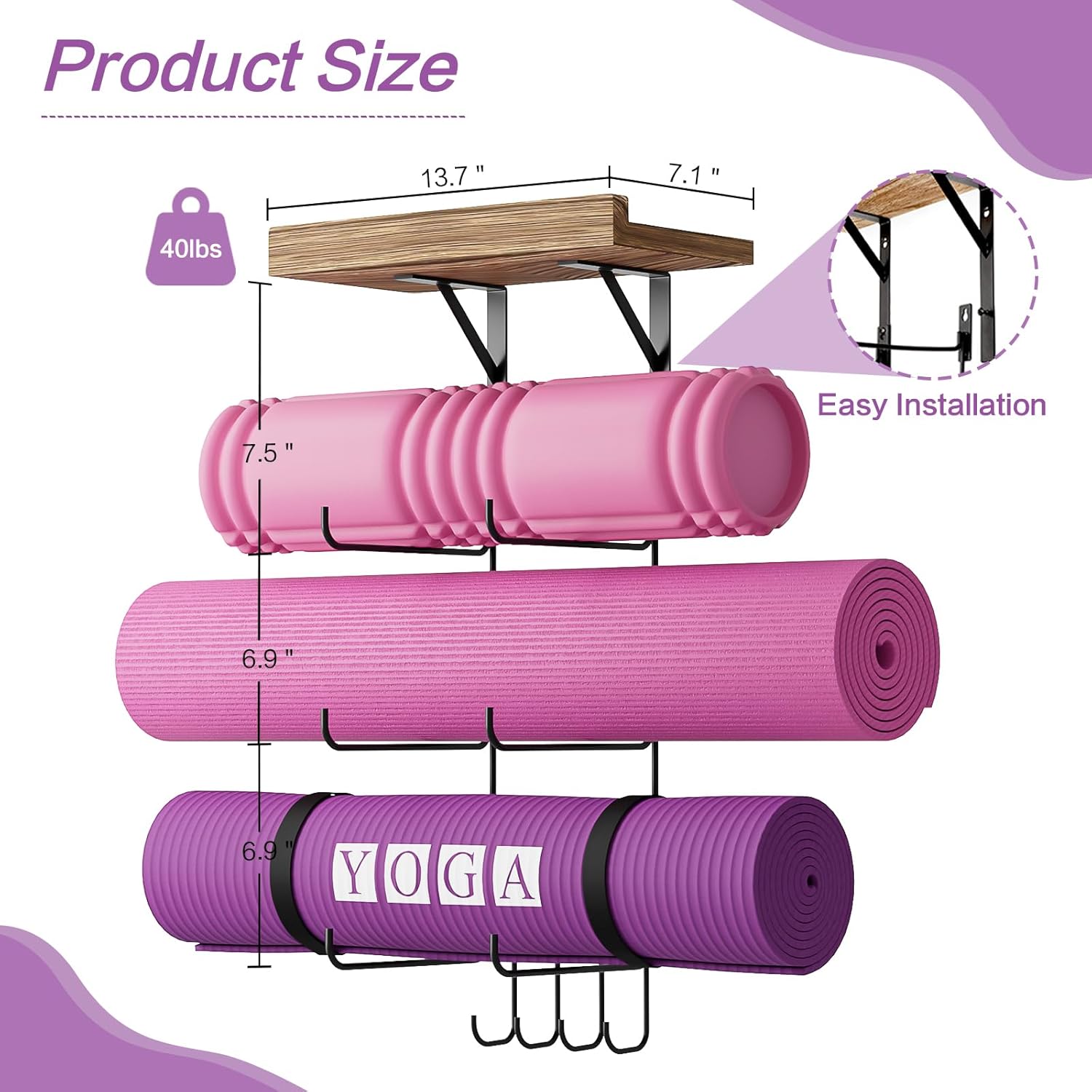 Wall Mount Yoga Mat Holder wit - Home Gym Yoga Storage 评论和价格