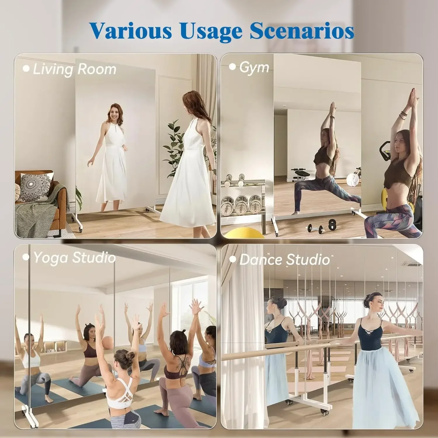 Rolling Floor Mirror With Whee - Home Gym Yoga Studio 评论和价格