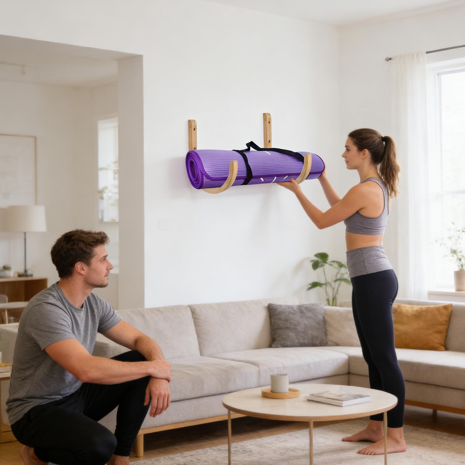 Yoga Mat Holder 2 Pieces Woode - Home Gym Yoga Storage 评论和价格