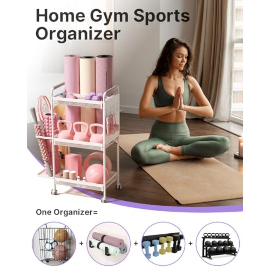 3-Tier Gym Storage Rack for Ho - Home Gym Yoga Storage 评论和价格