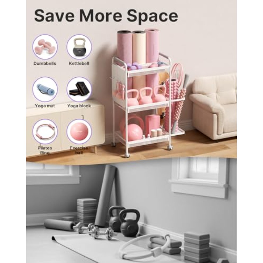 3-Tier Gym Storage Rack for Ho - Home Gym Yoga Storage 评论和价格