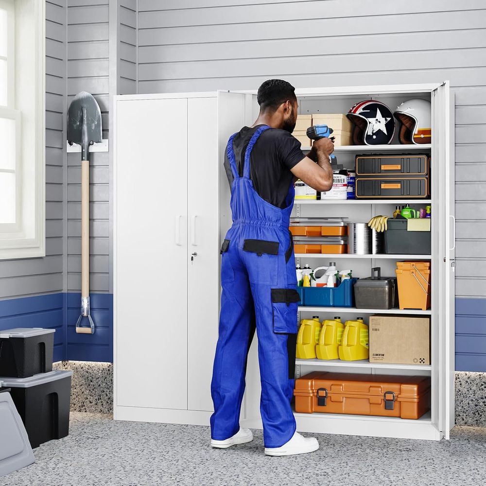 71 White Steel Lockable Garage - Home Gym Tools 评论和价格