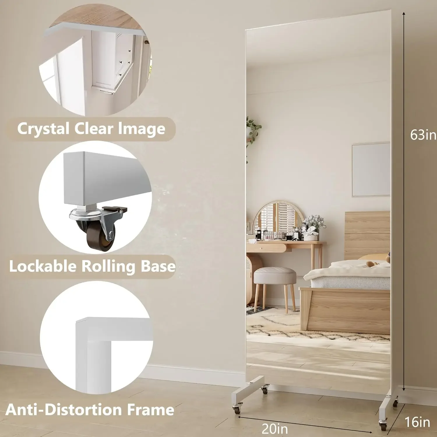 Rolling Floor Mirror With Whee - Home Gym Yoga Studio 评论和价格