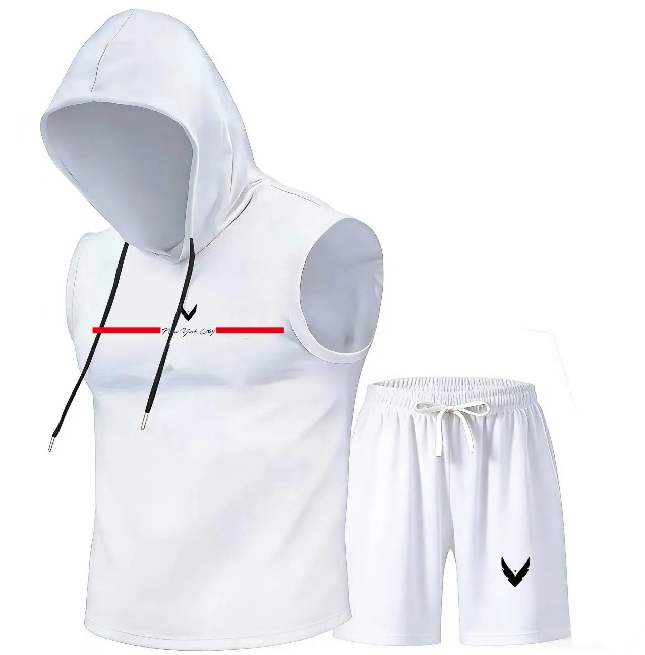 Men's hooded vest set sleevele - Home Gym Gym 评论和价格