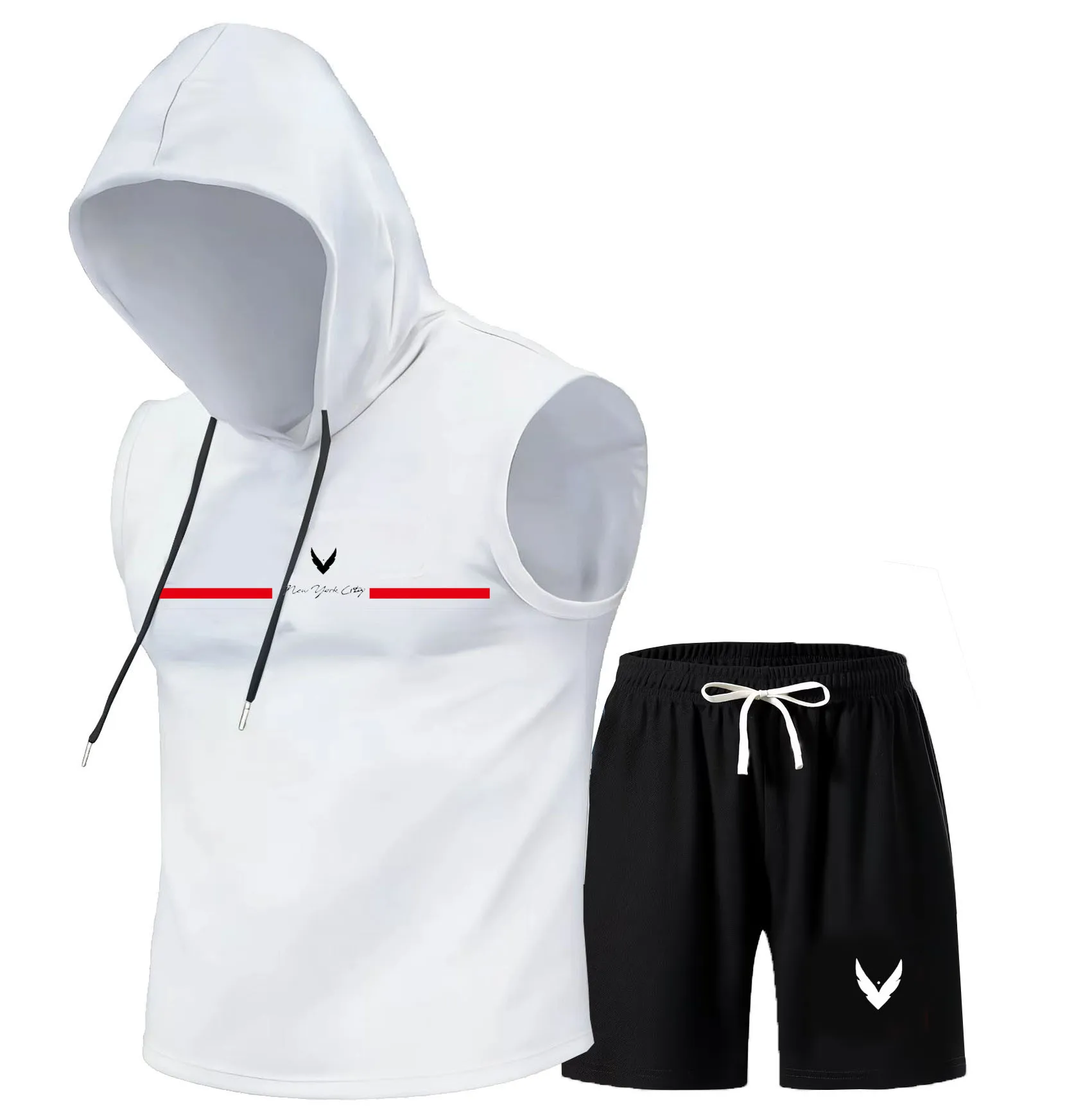 Men's hooded vest set sleevele - Home Gym Gym 评论和价格