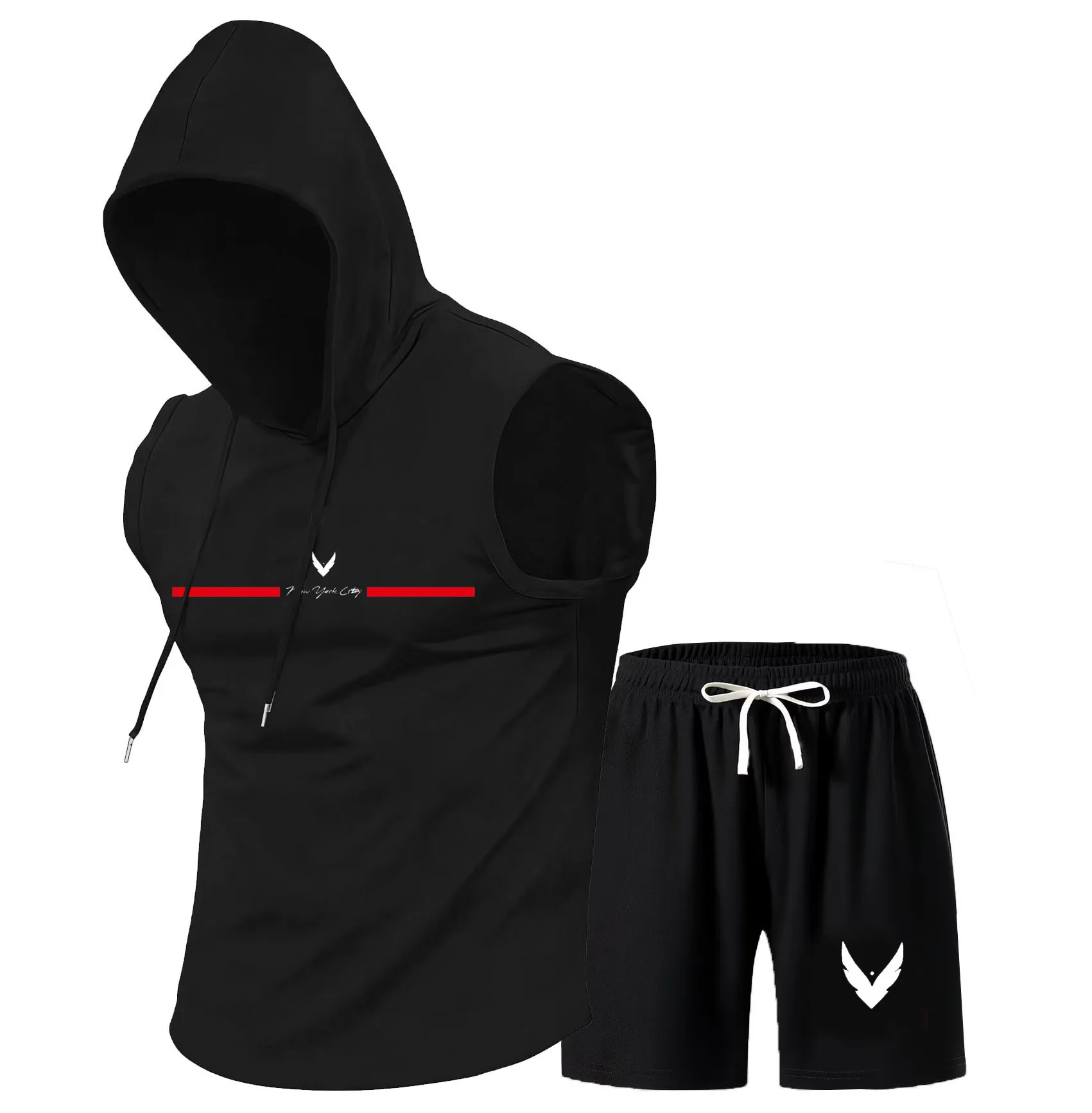Men's hooded vest set sleevele - Home Gym Gym 评论和价格