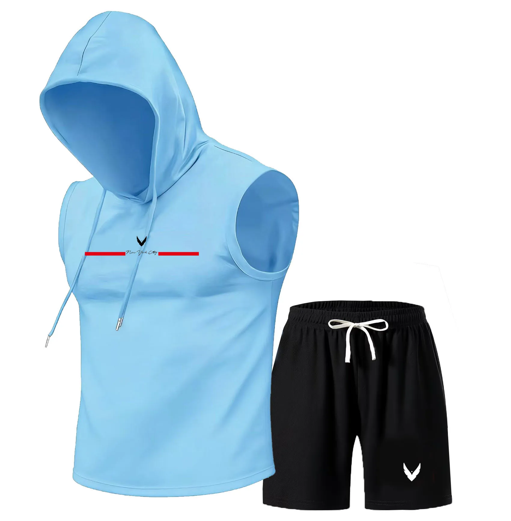 Men's hooded vest set sleevele - Home Gym Gym 评论和价格